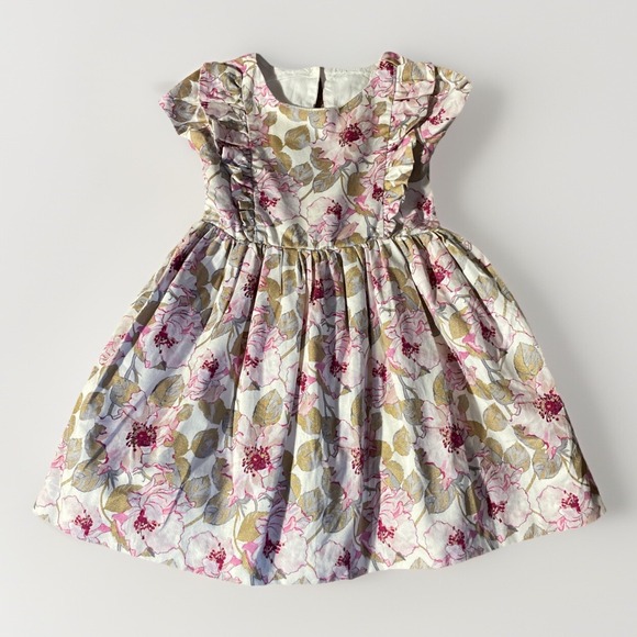 Janie and Jack Other - Janie & Jack Dress Girls 18-24 Months Gold Pink Floral Lined with Tulle Skirting